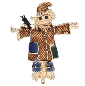 New Scarecrow Brooch with Black Bird Fall Autumn Scarf Jacket Bag  Pin Charm